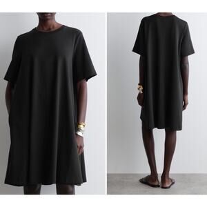 COS Black Lagonlook ALine Modest Midi Round Neck Pocket Short Sleeve Dress Sz 10